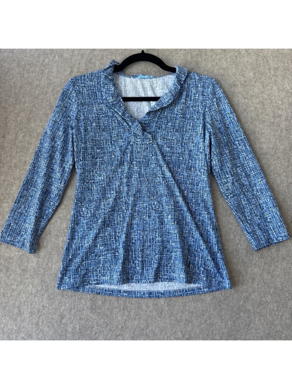 J.McLaughlin Aida‎ V Neck Top Womens S Blue Print Catalina Cloth 3/4 Sleeve